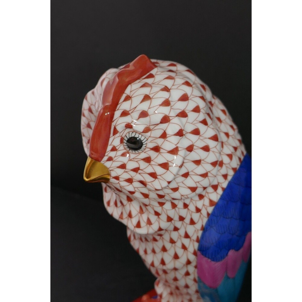Herend Fishnet Owl on Books Medium Handpainted Porcelain Figurine 5104 Hungary - Picture 13 of 15